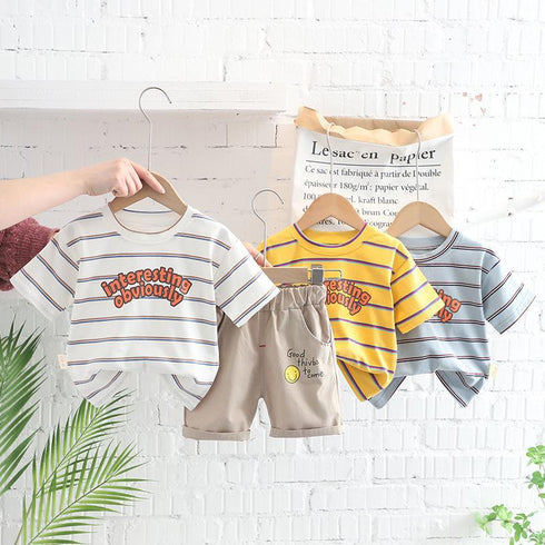 Round neck letter stripe short sleeve suit